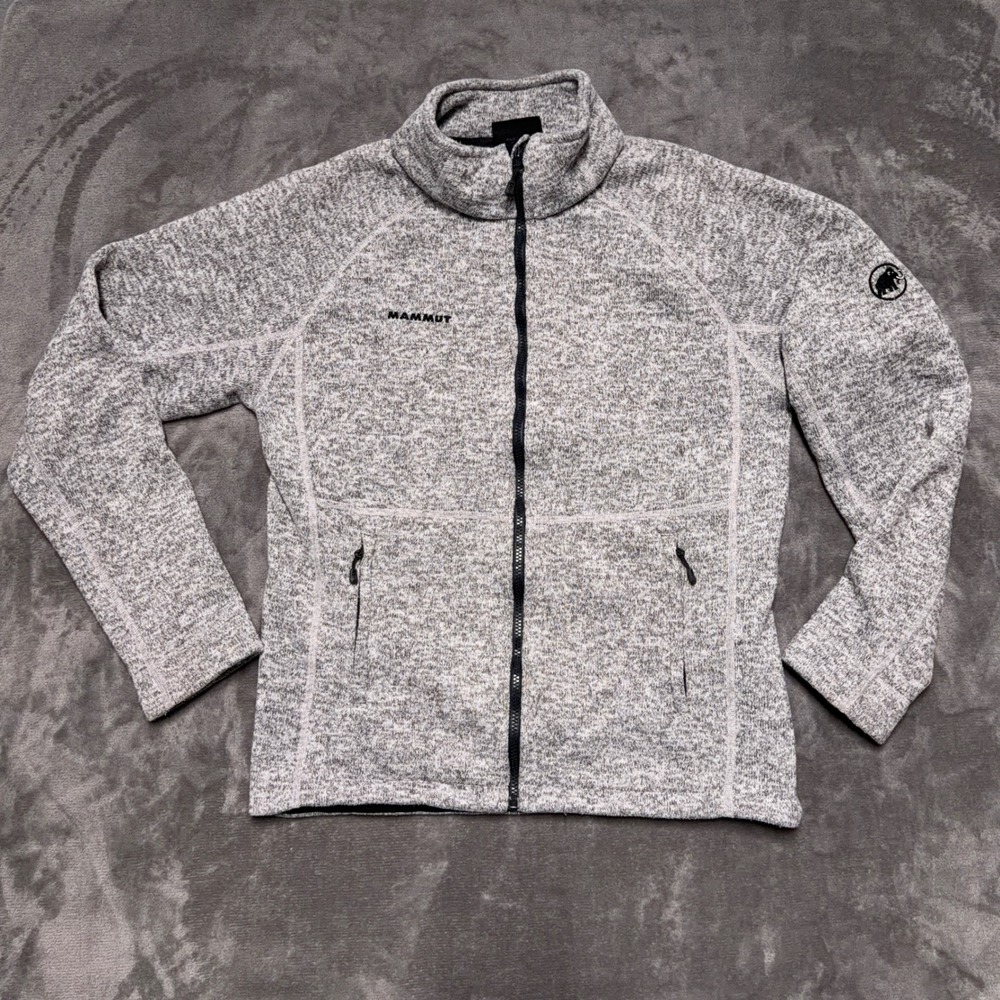Mammut Neierprum Fleece Jacket Mens L Gray Full Zip Knit Sweater Outdoor Hiking